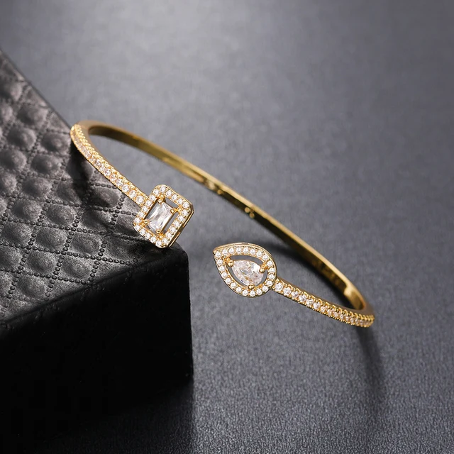 Lumière Luxe™ Pulseiras de punho de cor dourada geométrica de luxo para mulheres moda pulseiras de zircônia cúbica ins festa joias diárias.