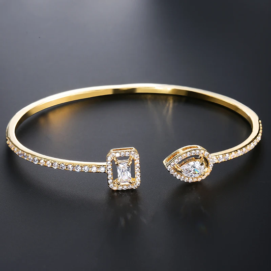 Lumière Luxe™ Pulseiras de punho de cor dourada geométrica de luxo para mulheres moda pulseiras de zircônia cúbica ins festa joias diárias.
