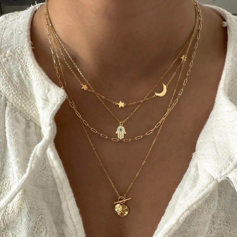 BohoLuxe™  com Toque Dourado: O Conjunto de Colares Que Eleva Qualquer Look!