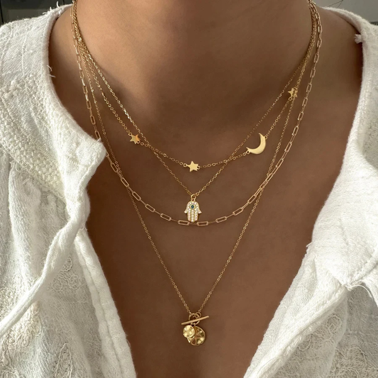 BohoLuxe™  com Toque Dourado: O Conjunto de Colares Que Eleva Qualquer Look!